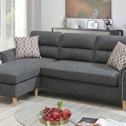 Brand New Grey Compact Sectional Sofa (Pillows Included)