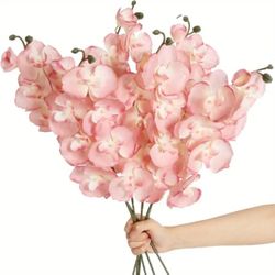 Bouquet Arrangement of Pink Blush Pink Orchids, Artificial Faux Flowers 