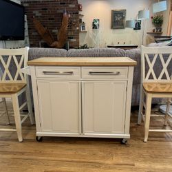 Kitchen island cart Come with 2 Bar Stools - ( Extra Counter Space).