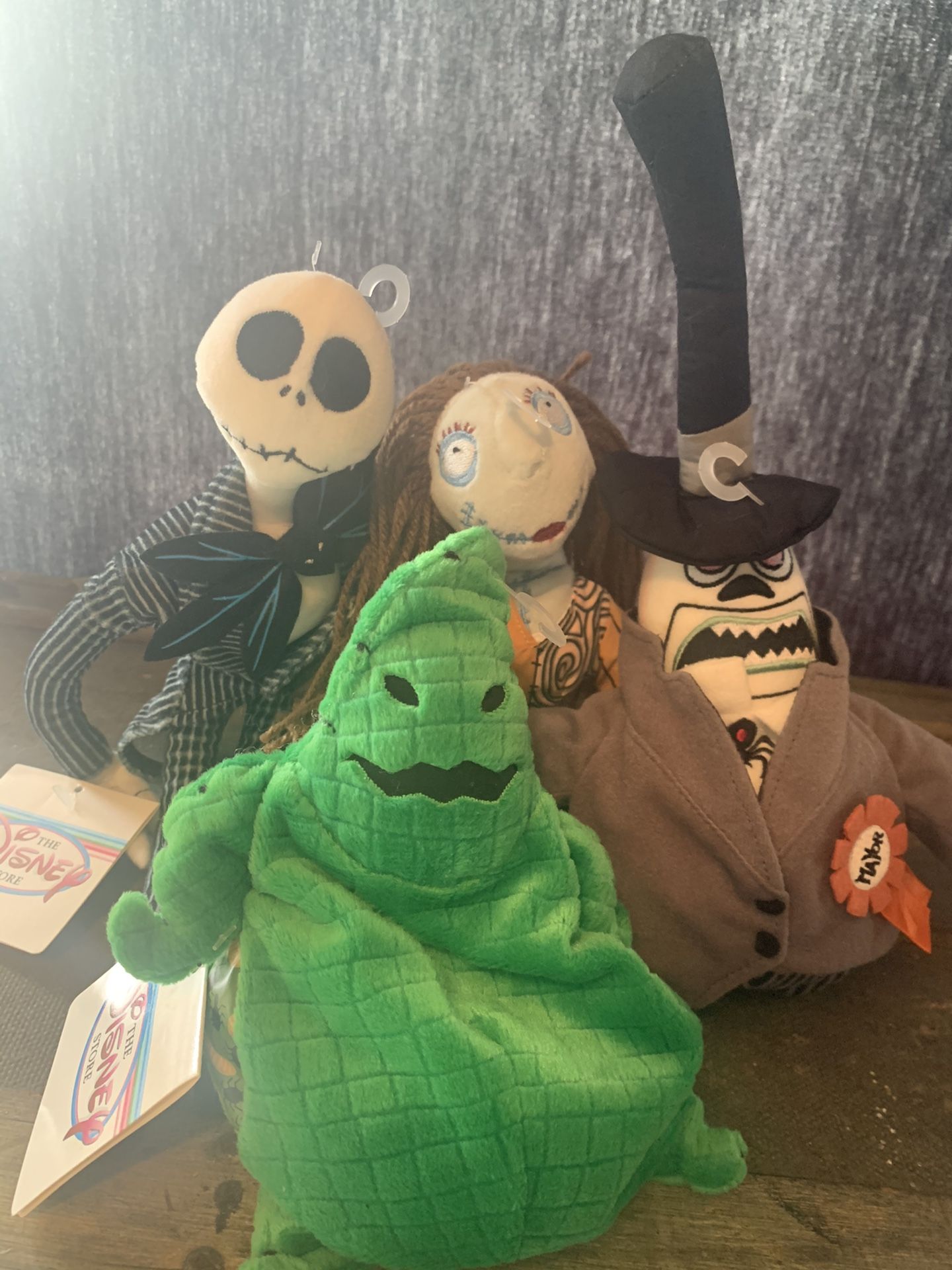 The Disney Store Nightmare Before Christmas Mini Bean Bags set of 4, Jack 13”, Sally 11”, Mayor 8”, Oogie Boogie 8”