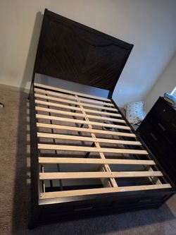 Bed frame with drawers in front and dresser