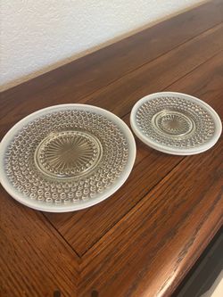 Opalescent Hobnail Glass Plates Set of 4