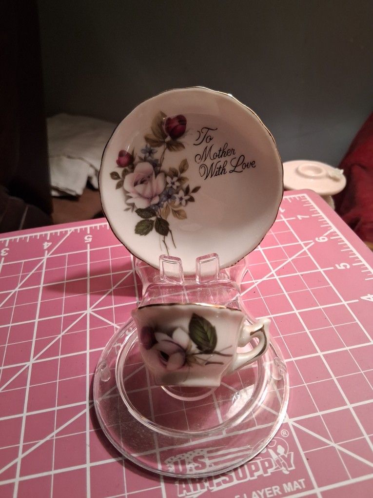 VINTAGE CERAMIC TEA CUP AND SAUCER SET TO MOTHER WITH LOVE, JAPAN
