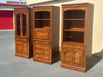 Antique Oak Wood Modular Wall Unit Set of 3