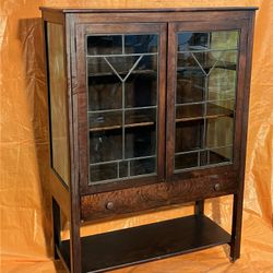 Early 20th Century Leaded Glass Front Display Case w/ Stained Glass Sides