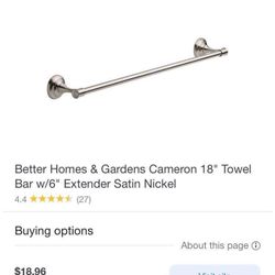 Better Homes & Gardens Cameron 18" Towel Bar w/6" Extender Satin Nickel