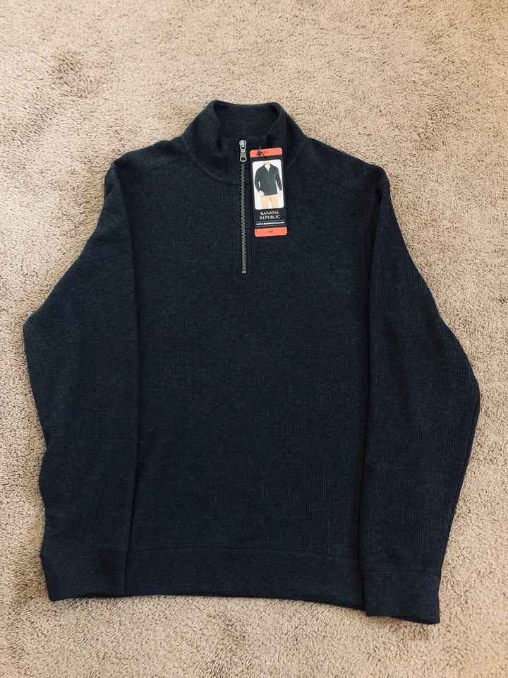 Banana Republic Mens Waffle Quarter Zip Pullover Black (Size Medium) BRAND NEW WITH TAGS NEVER WORN