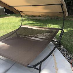 Double Chaise Lounge Bed with Adjustable Canopy and Pillow