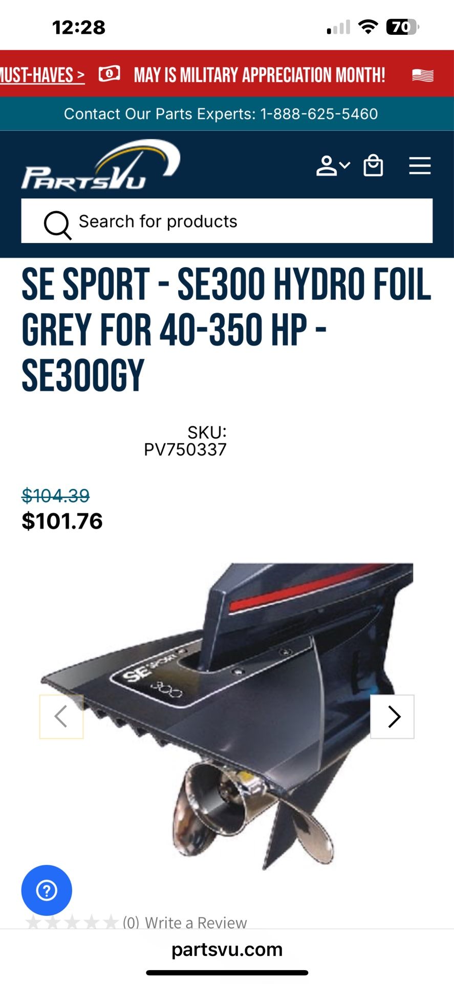 SE SPORT - SE300 HYDRO FOIL GREY FOR 40-350 HP - SE300GY