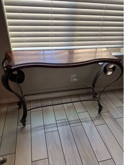 traditional-style metal and wood console table