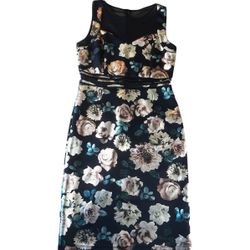 Enfocus Studio Floral Sheath Dress Size 10 Black Mesh Sleeveless