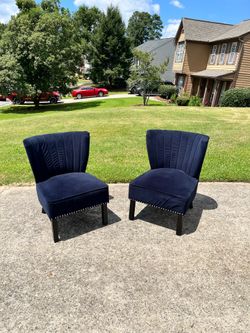 2 Used Blue Velvet Chairs