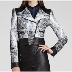 BCBGMaxAzria Jimmy Moto Coat Women's XXS Black and White