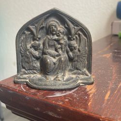 Vintage Champion Hardware Co Cast Iron Bookends Mother Mary, Child & Angels 