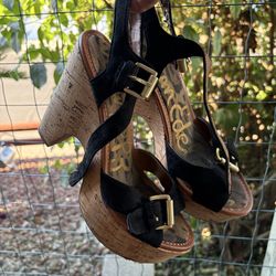 Sam Edelman Black Suede Wedge Sandals – Size 8