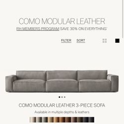Restoration Hardware 10’ Como Leather Sofa