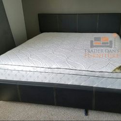Brand New King Size Black Leather Platform Bed Frame +Pillowtop Mattress