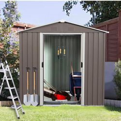6.4 x 4.3ft Outdoor Storage Shed with Floor Frame,Metal Garden Shed with Sliding Door,Waterproof Tool Storage Shed for Backyard, Patio, Lawn (Gray-6.3