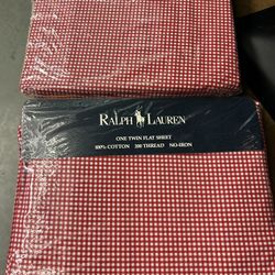 NEW! RALPH Lauren *RED Small GINGHAM *TWIN FLAT & FITTED SHEET Lots Listed! NWT Brand New · Lauren Ralph Lauren