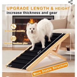 Cooenia Dog Ramp for Bed Adjustable Dog Ramps for
High Beds, Folding Portable Pet Ramp for Couch with
Non-Slip Carpet Surface, Natural Wooden, Height 