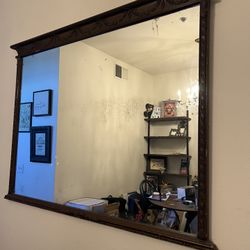 Antique Wooden Frame Wall Hanging Mirror