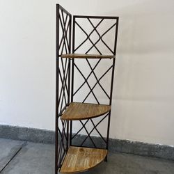Foldable 3 Tier Rustic Corner Shelf With Metal Frame 