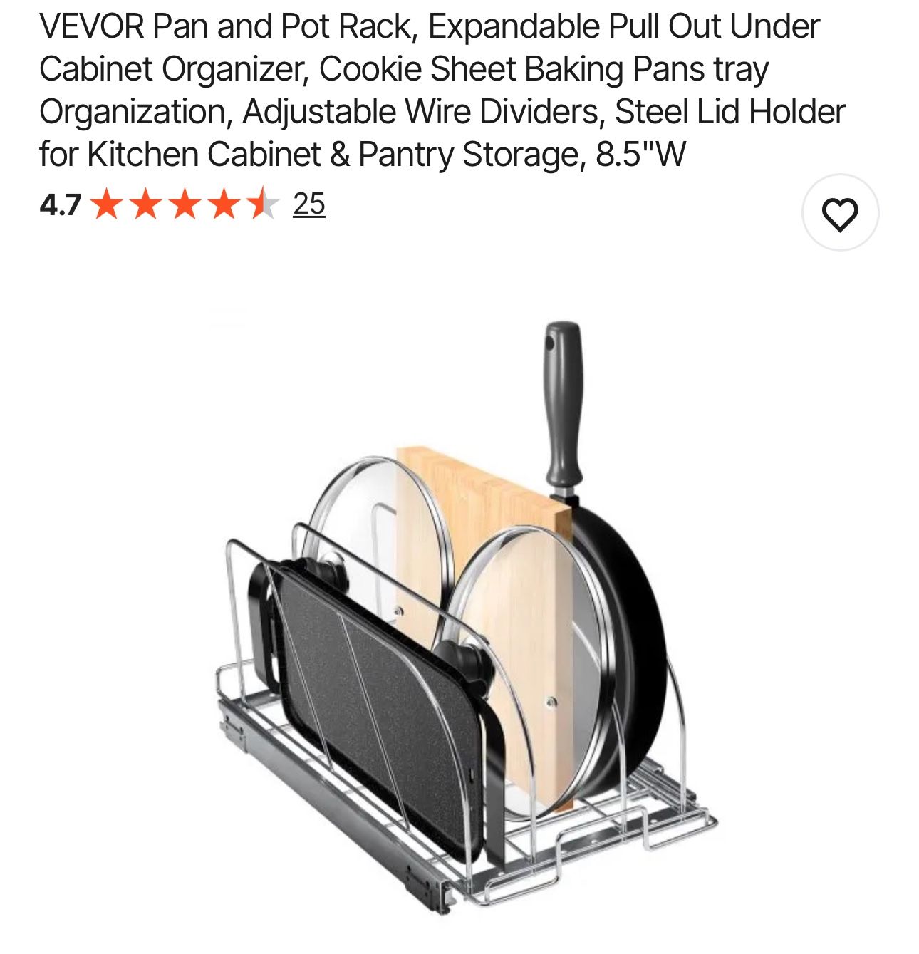 Pan and Pot Rack, Expandable Pull Out Under Cabinet Organizer
