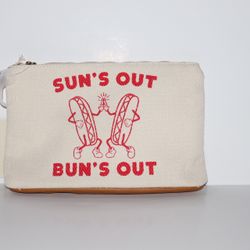 Cream Pouch Red Graphic Suns Out Buns Out Carrying Pouch NWT Universal Thread