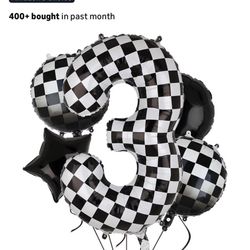 Checkered balloon Set And Cake Supplies