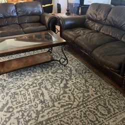 Living Room Set/ Brown Leather 