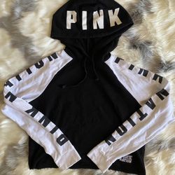 Victoria secret pink hotsell black and white hoodie