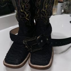 Bonitas Botas Original Pito Negro Con Cinto 8 1/2 Mexicano 