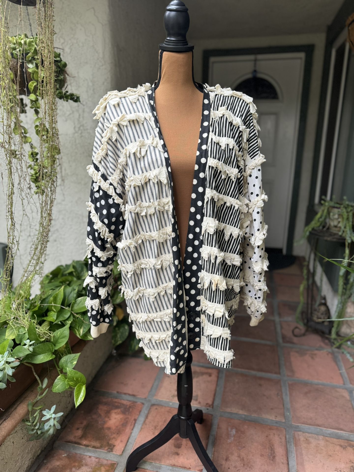 Vintage PAULA SWEET Muslin Mink Fringe and Polka Dot Sweater