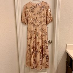 Baltic Born Rose Gold Blush Sequin Floral Dress Small Party Wedding BEAUTIFUL