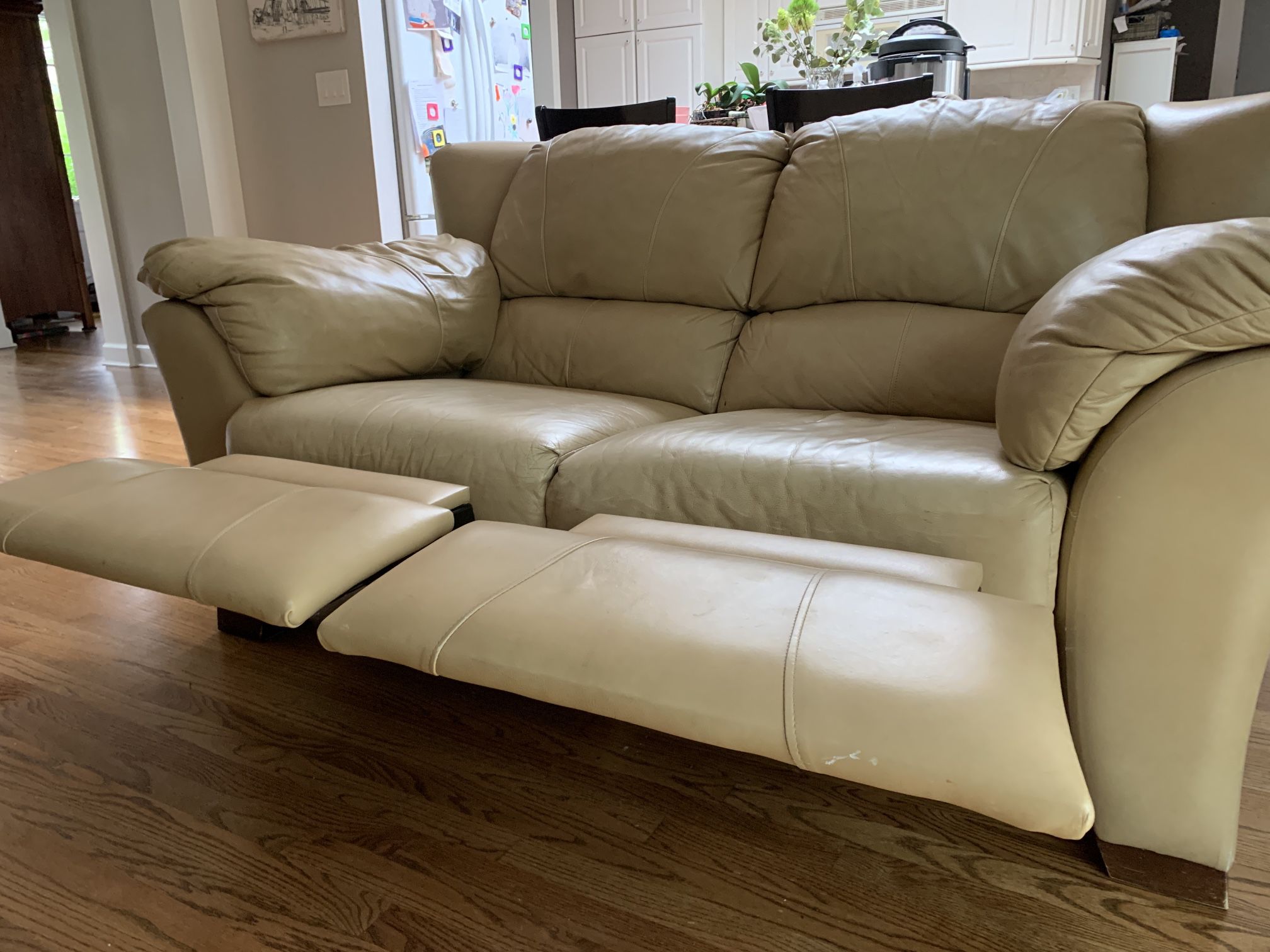 Leather loveseat couch with recliner