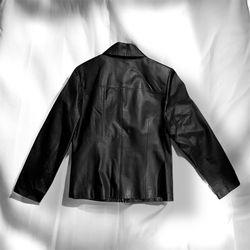 Women Black Genuine Leather Full Zip Jacket Size M