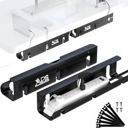 new Under Desk Cable Management Tray, Two-Pack 16 Inch Black Metal Cord Organizer, Adhesive or Screw Mount for Glass/Marble/Office/Gaming Desk  About 
