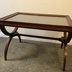 MAHOGANY ASSOCIATION TABLE NUMBER 123 Remobable Glass Tray Unique  PICK UP IN SYLMAR 