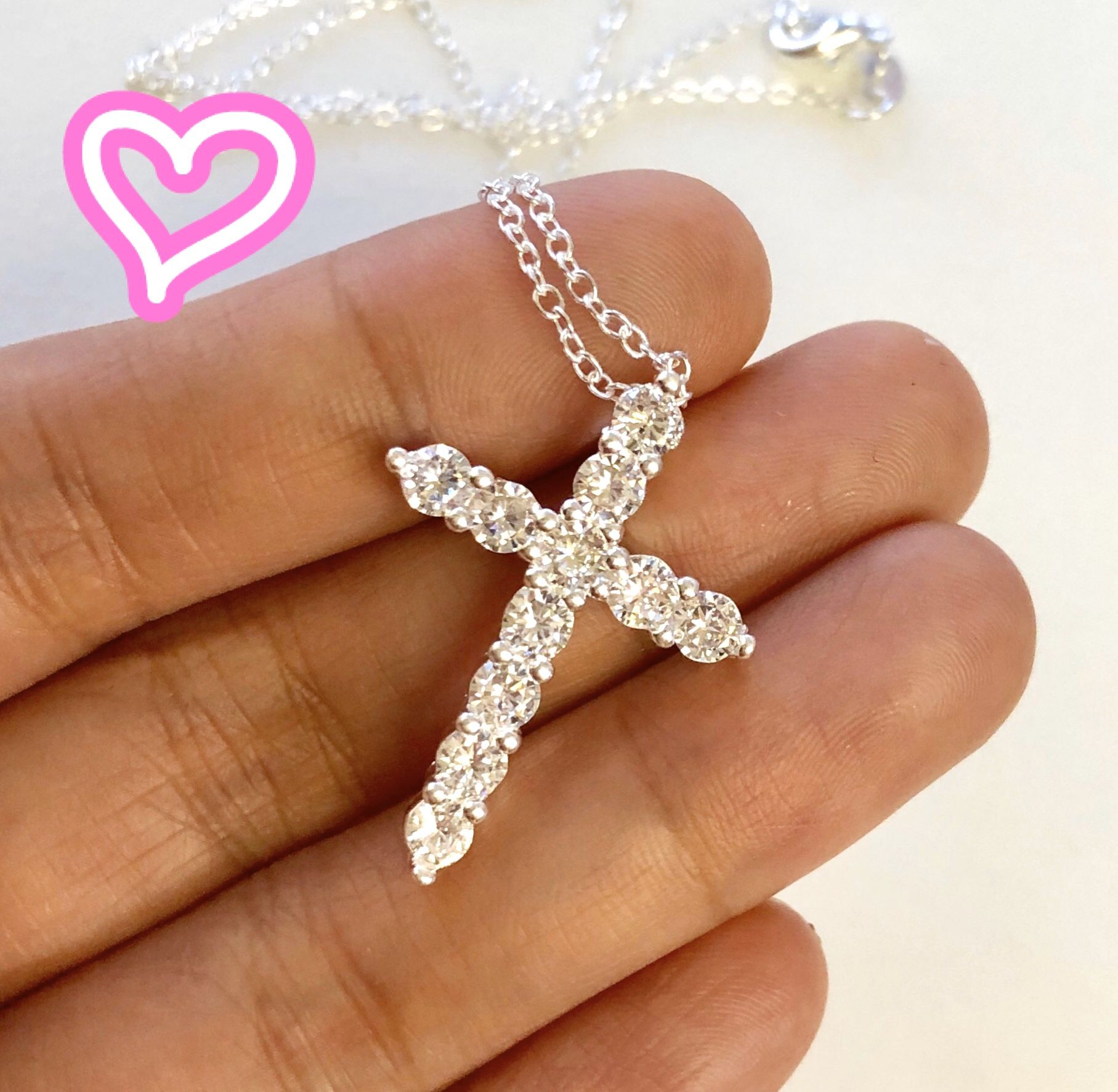 S925 Plated Simulated Diamond Cross Necklace