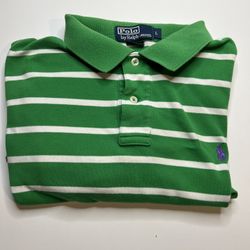Polo By Ralph Lauren Green Striped Polo Shirt Size L 