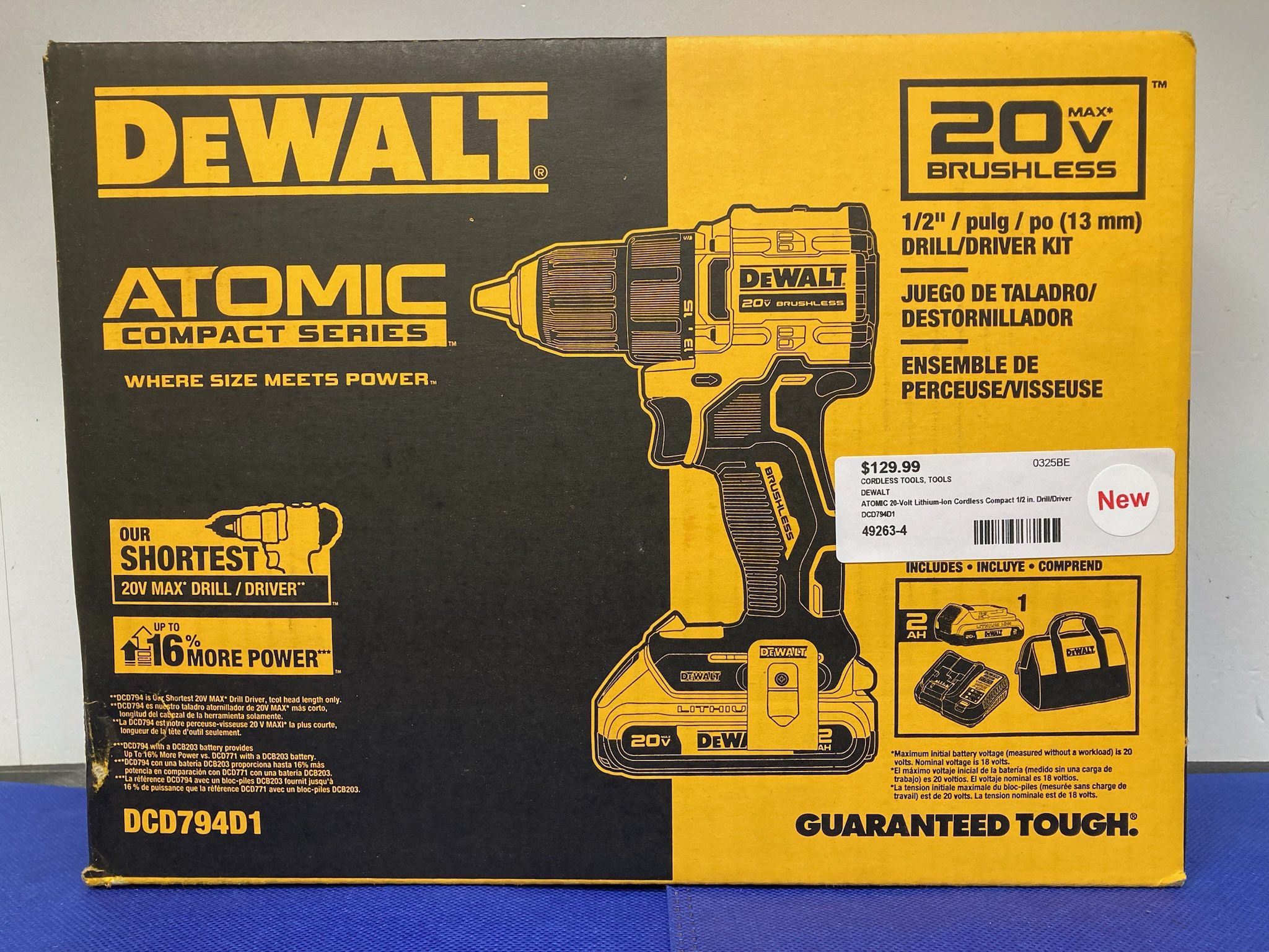 DEWALT DCD794D1 ATOMIC 20-Volt Cordless Compact 1/2" Drill/Driver Kit with 2.0Ah Battery
