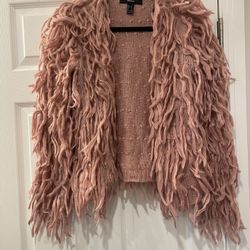 Forever 21 Dusty Pink Fringe Cardigan Womens Sweater