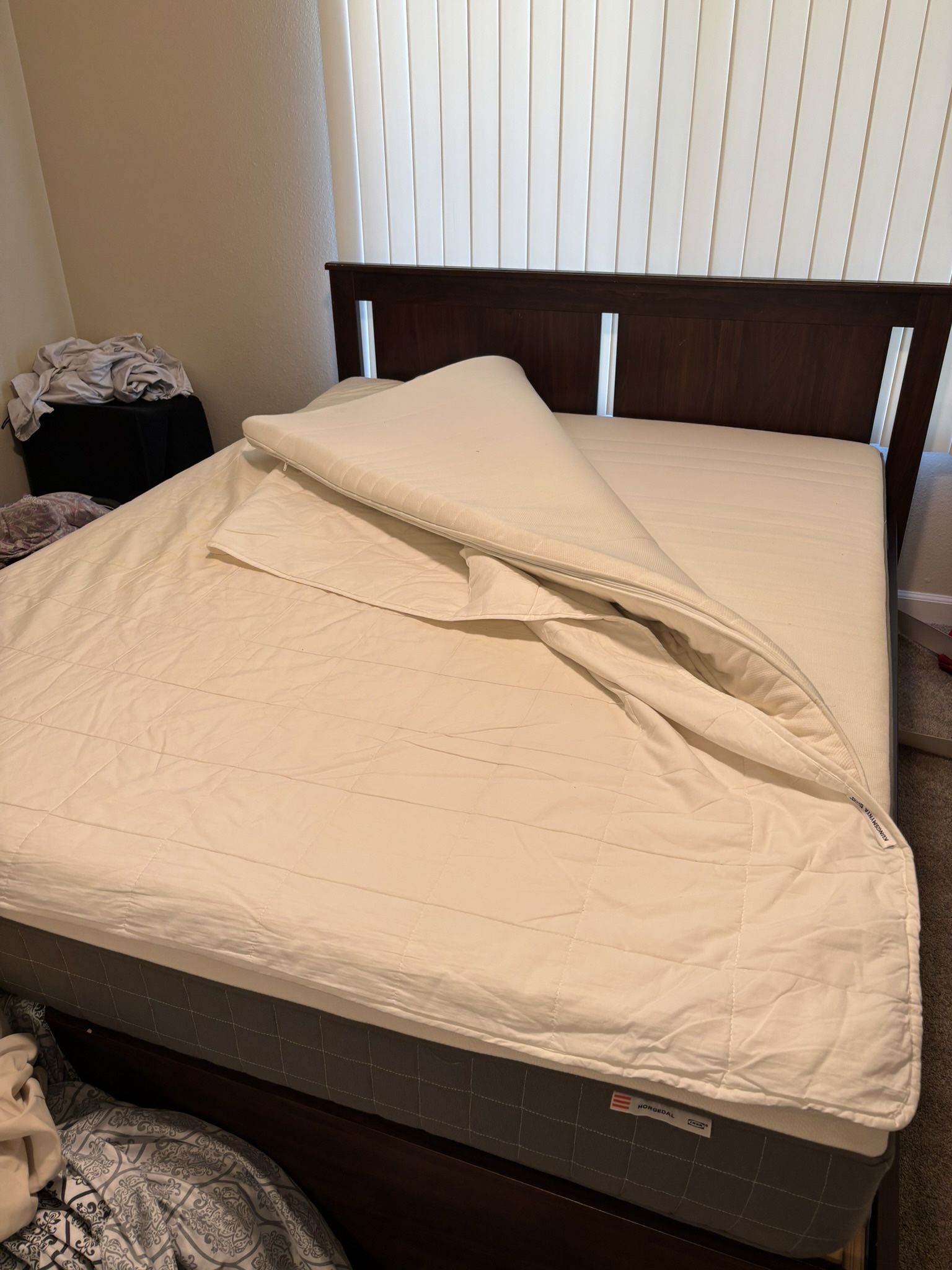 Queen Bed Frame, Mattress, Mattress Topper