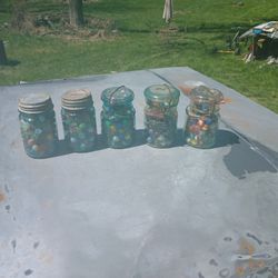 Vintage Marbles /Aqua Mason Jars