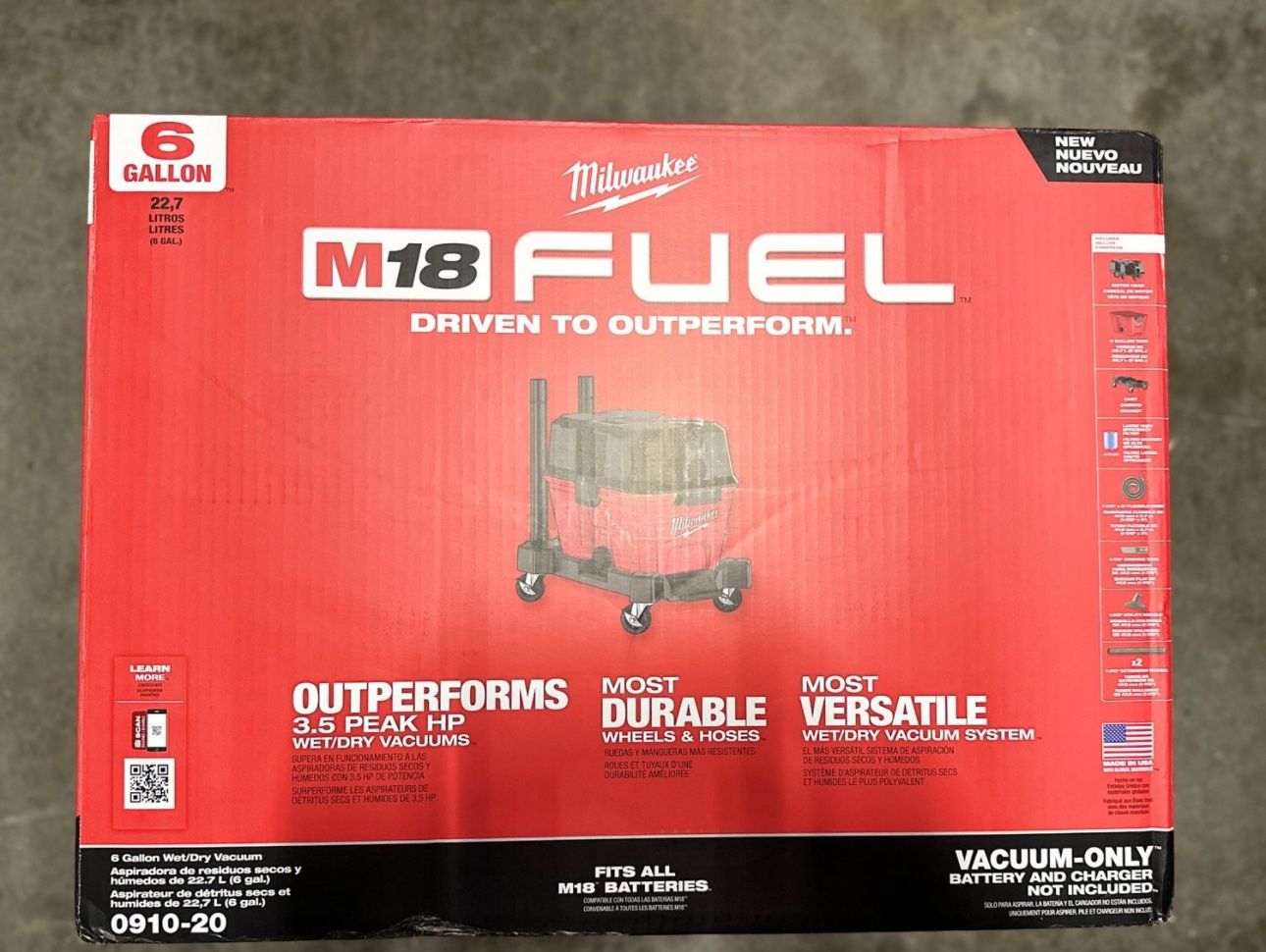 Milwaukee Shop Vac 6 Gal Tool Only NIB