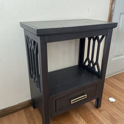 Modern Black Accent Table with Drawer - Excellent Condition, Minor Wear