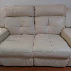 Off White Leather Power Recliner 3+2 Seater