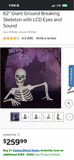 62" Giant Ground Breaking Skeleton with LCD Eyes and Sound