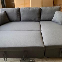 Gray Modern 88” Sleeper Sectional Sofa with Reversible Storage Chaise