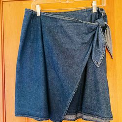 Wrap Front Jean Skirt 